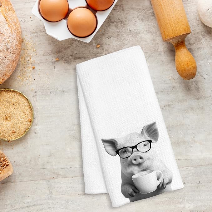 Funny Pig Decor Coffee Kitchen Towels Gift, Pig Gifts for Women, Coffee Gifts for Women, Animal Lover Gift Decorative Dish Hand Tea Towels for Kitchen Home Bar Decor, 16x24 Inch