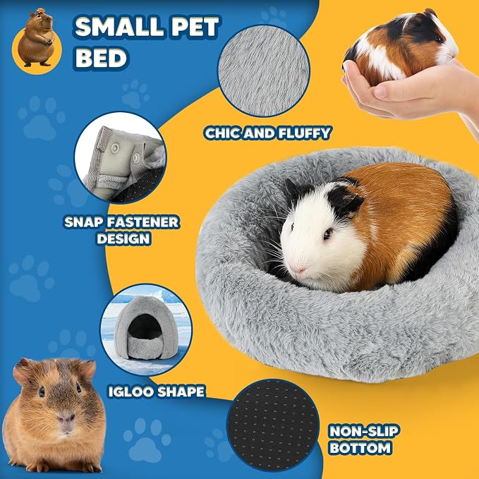Guinea Pig Hideout - Fluffy Separable Small Pet Bed with Snap Fastener, Cuddler-Style Guinea Pig Bed with Round Shape Surrounds, Igloo Shape, Grey