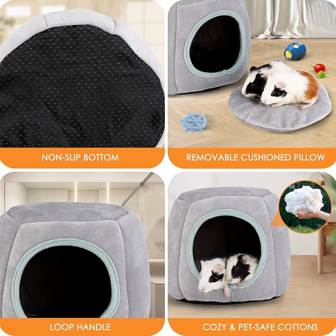 Guinea Pig Hideout - Guinea Pig Bed, Bunny Hideout, Rabbit Bed, Ideal Bed for Small Pets, Gray