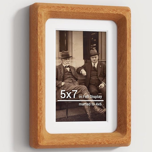 Heimlove 5x7 Picture Frames Natural Teak,Original Wood Hand Make Crafted Photo Frame with Mat to 4x6 Graduation Picture Display,Family Picture,Wedding Picture Tabletop & Wall Decoration