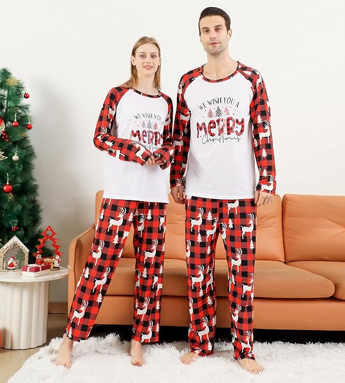 Family Christmas PJs Matching Sets, Cute Holiday Pajamas Printed Top and Pants, Xmas Jammies for Couples/Men/Women