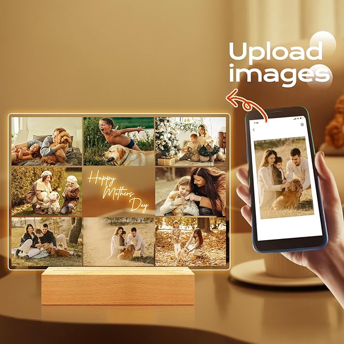 Custom Picture Frames with Photos, Personalized Photo Frame with Night Light, Personalized Birthday Gifts for Mom, Baby, Kid, Family