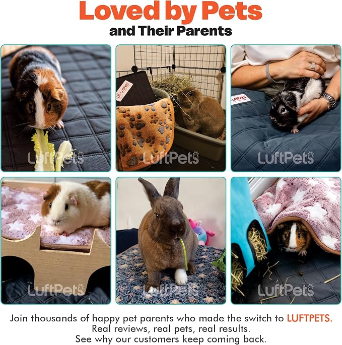 LUFTPETS Guinea Pig Cage Liners 5 Pcs, Washable Midwest Pads & Fleece Mats | 2 Absorbent Bunny Pee Pads 47x24, 3 Fleece Blankets. Hay Shakes Off. Non-Slip. Waterproof Rabbit Bedding