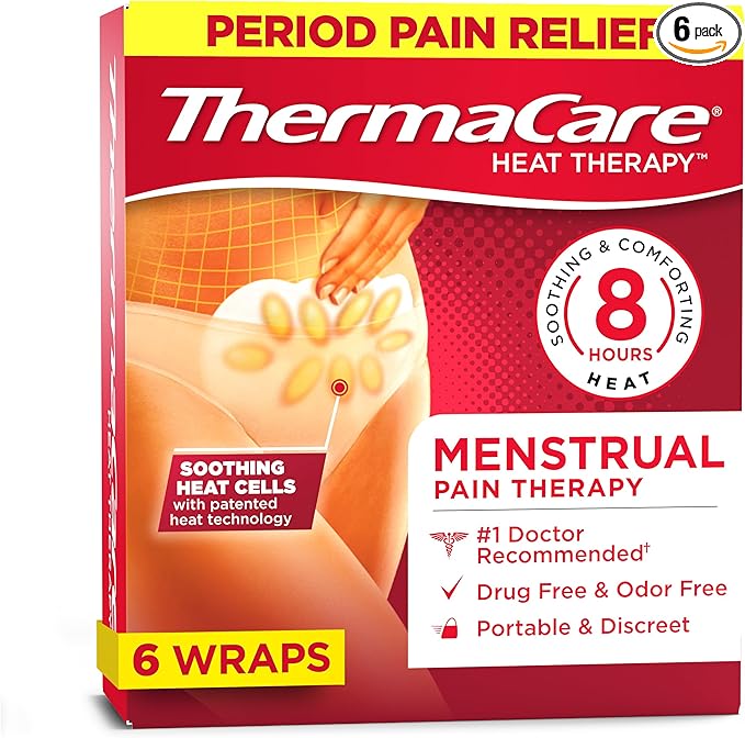 ThermaCare Menstrual Heating Pads - Portable, Adhesive HeatWraps for Period Cramps & Backache Relief - Discreet, Cord-Free Heat Therapy - Up to 8 Hours of Relief (6-Count)