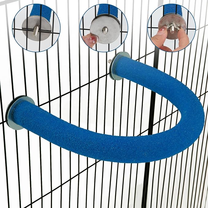 Rypet U-Shaped Parrot Perch, Quartz Bird Perch for Cage(Blue S) | Safe Chew & Rest Perch for Large Birds, Durable Non-Toxic Cage Accessory, for Parakeets Cockatiels Conures Macaws