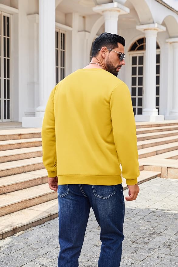 Boladeci Men's Full Sherpa Lined Crewneck Sweatshirts Heavy-weight Fleece Pullover Thick Thermal Long Sleeve Cotton
