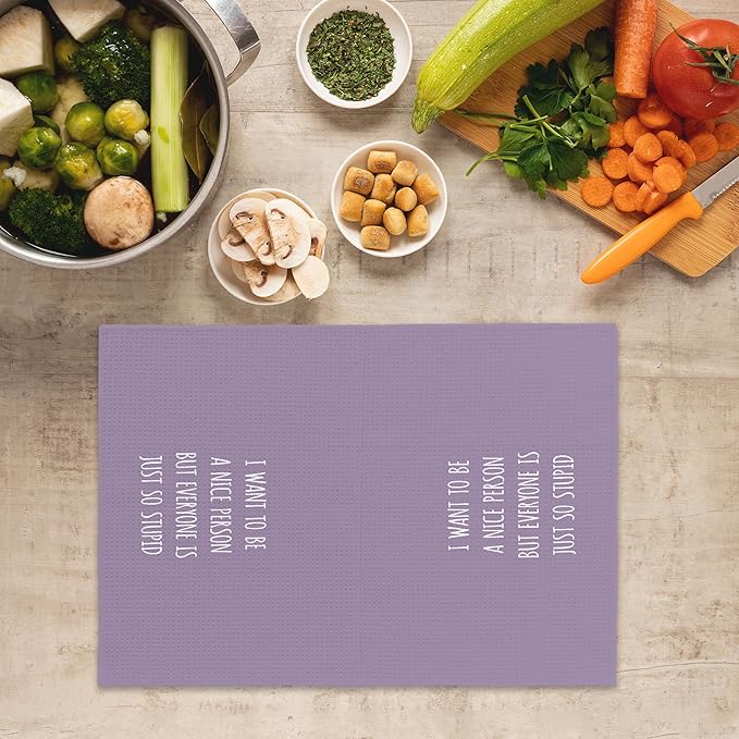 Funny Humorous Purple Kitchen Towels Adult Humor, Sarcastic Gifts for Women Hand Towels for Bathroom, I Want to Be a Nice Person Decorative Tea Towels Dish Towels 16x24 Inch