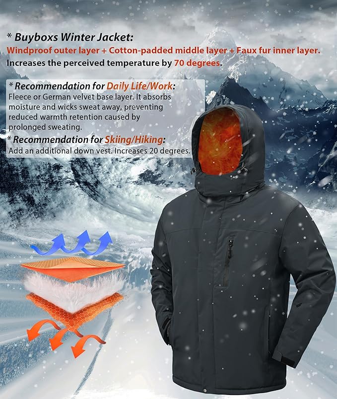 Mens Winter Snow Jacket Waterproof Ski Jackets Snowboard Rain Warm Coat Insulated Hood Fleece Lined
