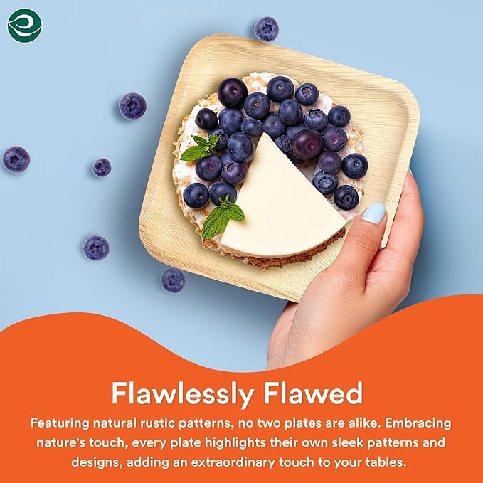 ECO SOUL 100 Count Round Palm Leaf Plates of 6 Inch - Disposable, Eco-Friendly, Biodegradable Bamboo Plates - Perfect for Parties, Catering, Weddings & Large Events
