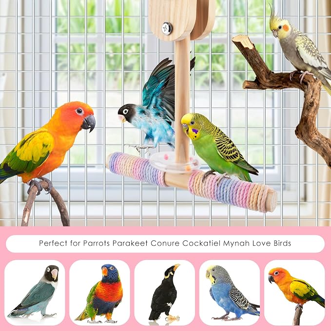 Bissap Shake Bird Perch Toy, Wooden Hanging Stand for Small Medium Parrot | Wood Shake Perch, Exercise & Training Swing, for Budgie Cockatiel Conure Quaker Lovebird Similar Small Medium Bird Cage Toy