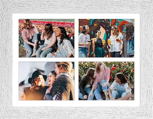 11x15 Picture Frame Display 4 opening 5x7 Picture Frame Collage,Multi Photo Frame with Mat,Plexiglass,Horizontal and Vertical Formats for Wall Decor,Distressed White Wood Grain