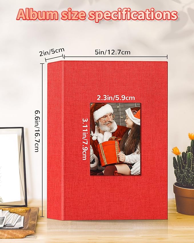 Photo Album 4x6 with 100 Pockets,Slip-in Picture Albums,Linen Cover Memory Book with Front Window,White Page Vertical Photo Book for Wedding,Family,Anniversare,Baby,Vacation