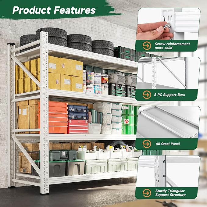 Letaya 71.3" W Metal Storage Shelves,5000LBS Heavy Duty Garage Shelving Units, 4 Tier Adjustable Utility Rack Shelf,Large Industrial Shelves,for Shop,Warehouse,Basement (71.3" W x 24" D x 70" H)