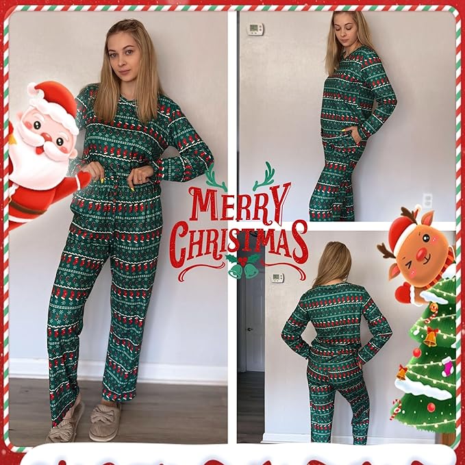 Ekouaer Womens 2 Pack Pajama Set Long Sleeve Pajamas Top and Pants V Neck Pjs Set Soft Loungewear with Pockets
