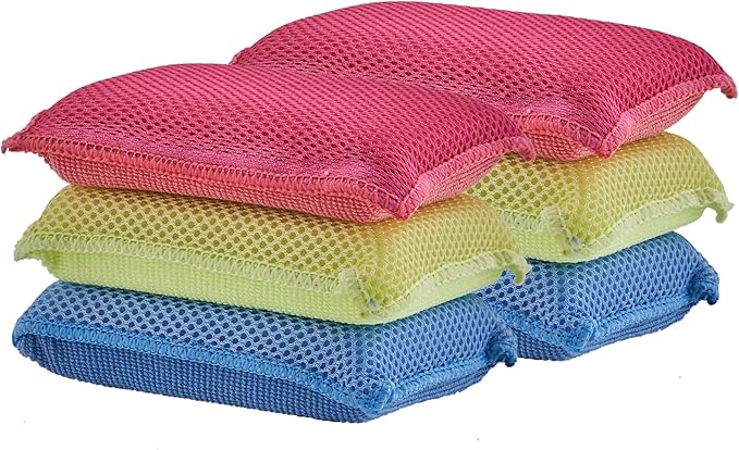 Miracle Microfiber Sponges for Kitchen Kosher Non-Scratch Sponge Scrubber Heavy Duty Multi-Purpose Cleaning of Dishes, Pots, Pans, and Countertops, Machine Washable, 6-Pack, Multi Color, by Superio