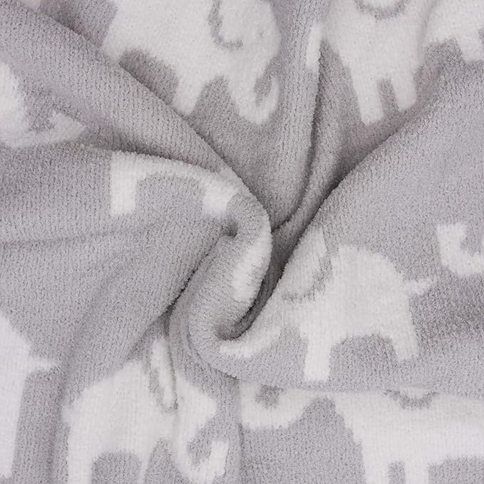 Chenille Baby Blanket for Boys & Girls, Soft Plush Toddler Blanket, 40"x30" (Grey Elephants)