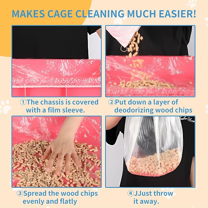 Disposable Cage Liner Bags (100-Pack) – 19'' X 11'' Clear Plastic Rabbit Cage Liners, Leak-Proof Toilet Film for Bunny, Guinea Pig, Hamster, Hedgehog & Small Animals – Universal Crate Tray Covers for