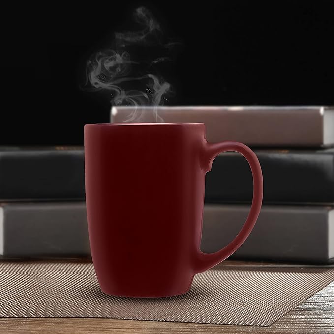 DISCOUNT PROMOS 10 Large Mocha Glossy Ceramic Coffee Mugs Set, 16 oz. - Stoneware, Smooth, Durable, C-handle - Maroon