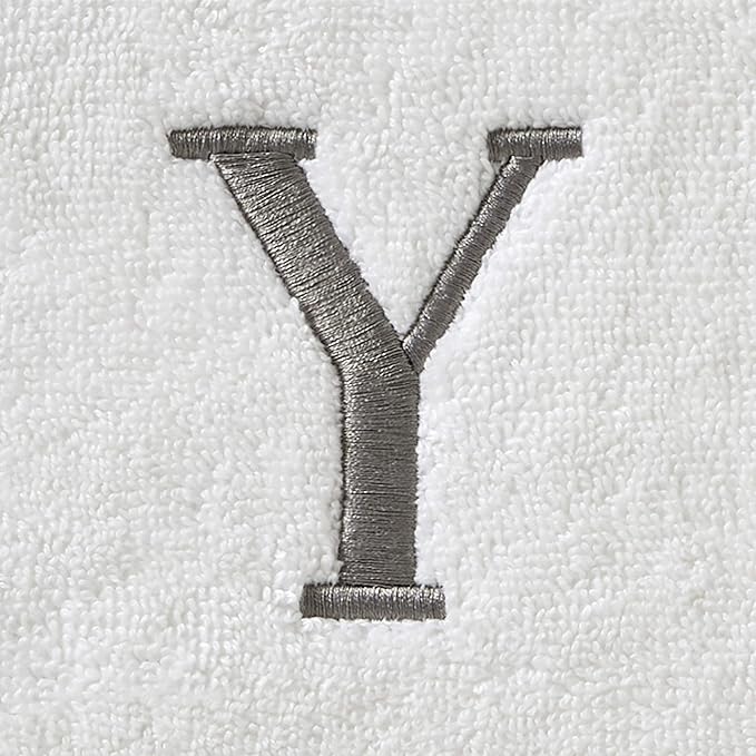 SKL Home Casual Monogram Hand Towel Set, Y, 16x26, White 2 Count