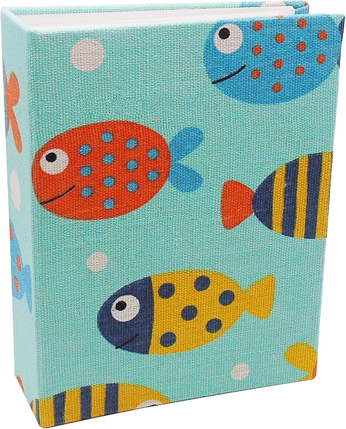 Small Photo Album for Kids, 100 Pockets 4x6 Bookshelf Baby Picture Album, Slip-in Linen Cover Photo Book for Family(Fish)