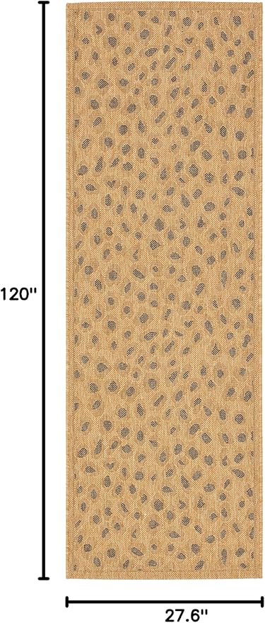 SAFAVIEH Washable Rug Outdoor Courtyard Collection - 2'3" x 10' Runner, Natural & Gold, Non-Shedding & Easy Cleaning, Ideal for Patio, Entryway, Mudroom, Hallway, Kitchen (CY6104-39)