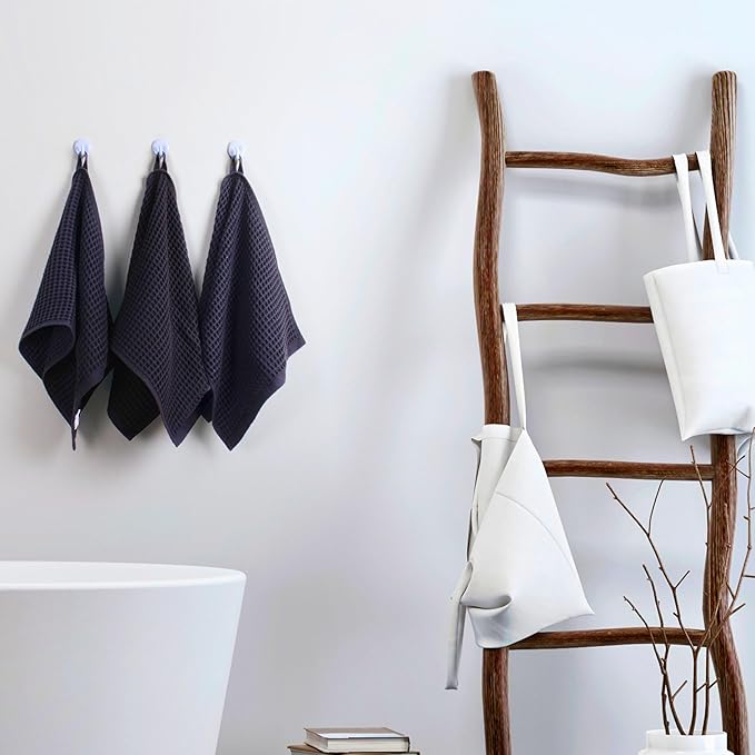 PÜSKÜL - Set of 3 Organic Waffle Hand Towel Gray - Premium Quality, 100% Turkish Cotton, Soft, Quick-Dry, Absorbent, Lint-Free Face Kitchen Hand Towels (Dark Gray, Hand Towels - Pack of 3)