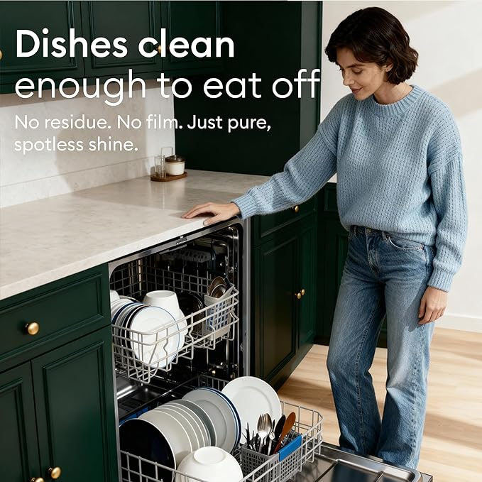 Vove Plastic-Free Dishwasher Tablets, 60 Pack - All-in-One Plant-Based Formula with 2x Enzyme Power - Tackles Stubborn Stains, No Pre-Rinse Needed, Biodegradable & Concentrated, Fragrance-Free