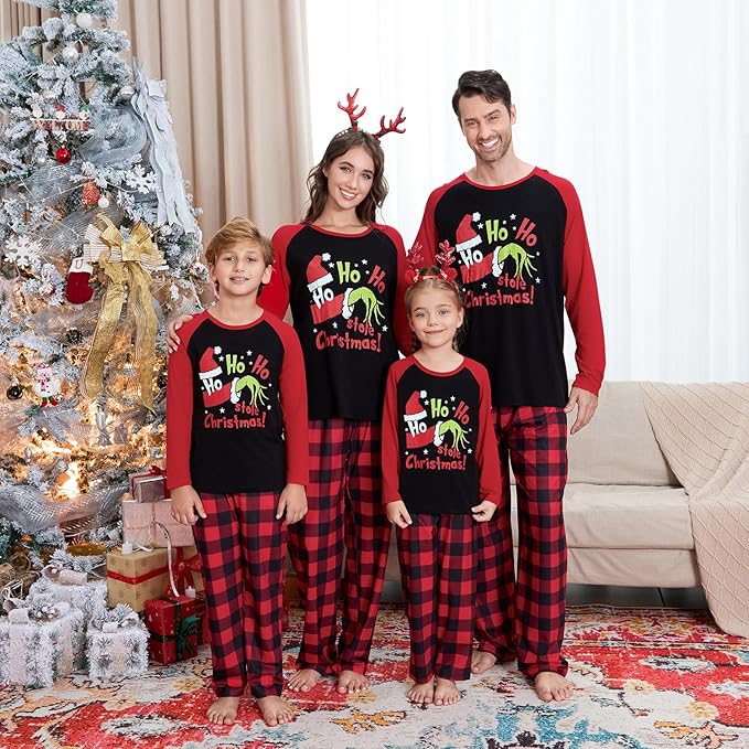 Christmas Family Pajamas Set Matching Holiday Plaid Sleepwear Set Reindeer/Tree Print Loungewear for Xmas Eve
