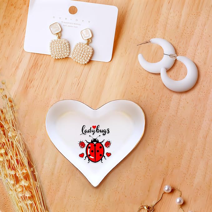 Ladybugs Ring Holder Dish Tray, Gifts For Women Teens Girls, Ladybugs Lovers Themed Stuff Accessories Things Decor Merch, Home Room Ring Earrings Necklace Organizer Holder!