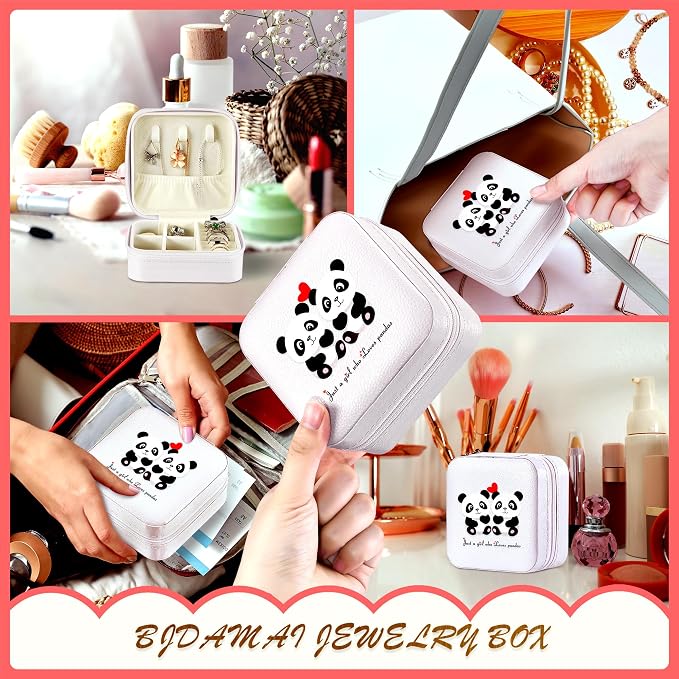 Panda Jewelry Box, Gifts For Kids Teens Girls, Panda Lovers Stuff Items Accessories Things Merchandise Decor Merch, Travel Ring Earrings Necklace Organizer Holder!