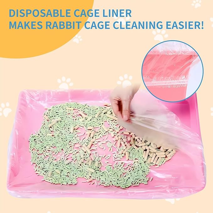 Disposable Cage Liner Bags (100-Pack) – 27'' X 19'' Clear Plastic Rabbit Cage Liners, Leak-Proof Toilet Film for Bunny, Guinea Pig, Hamster, Hedgehog & Small Animals – Universal Crate Tray Covers for