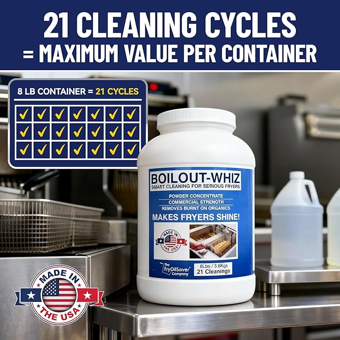 32LB Boil-Out Whiz Deep Fryer Cleaner - Degreaser Powder for Commercial Kitchen Cleaning Oil Saver - Deep Fryer Pot & Coil Safe - Extend Oil Life, Save Time & Energy - by FryOilSaver Co