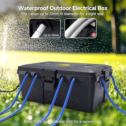 Cable Matters Weatherproof Outdoor Electrical Box - Large Outdoor Electrical Box (13 x 8.8 x 5.2 Inches) with 8 Cable Entry Ports, Easy Wall Mount for Plug & Socket Protection