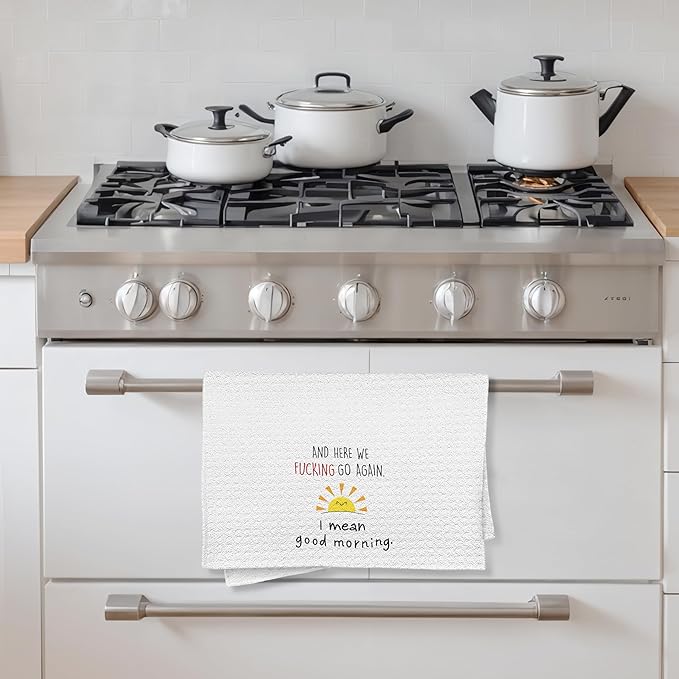 Good Morning Sunshine Funny Sarcastic Kitchen Towels, Adult Humor Gifts Dish Tea Towels for Kitchen, Sarcastic Gifts for Women Men Coworkers Hand Towel for Bathroom Washroom, 16x24 Inch