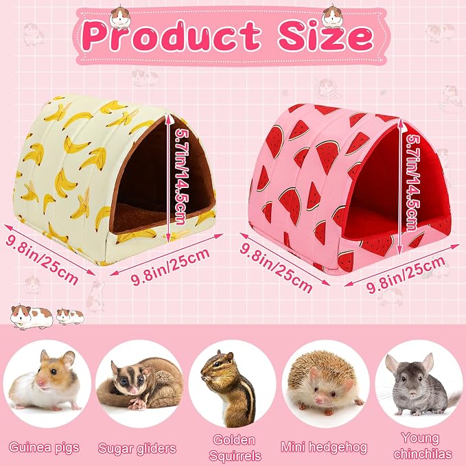 UPINS 2 Pack Guinea Pig Bed,Guinea Pig Hideout | 9.84 x 9.84 inches,Washable Small Animal House Cage Accessories,for Dwarf Rabbits Chinchillas Hamsters Hedgehogs Ferrets