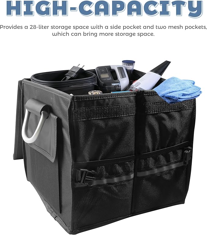 Trunk Organizer,Car Accessories Car Organizers and Storage,Collapsible Waterproof Oxford Trunk Organizer for SUV with Aluminium Alloy Handle,Suitable for All Trucks,SUVs,Vans,Jeeps,and Cars