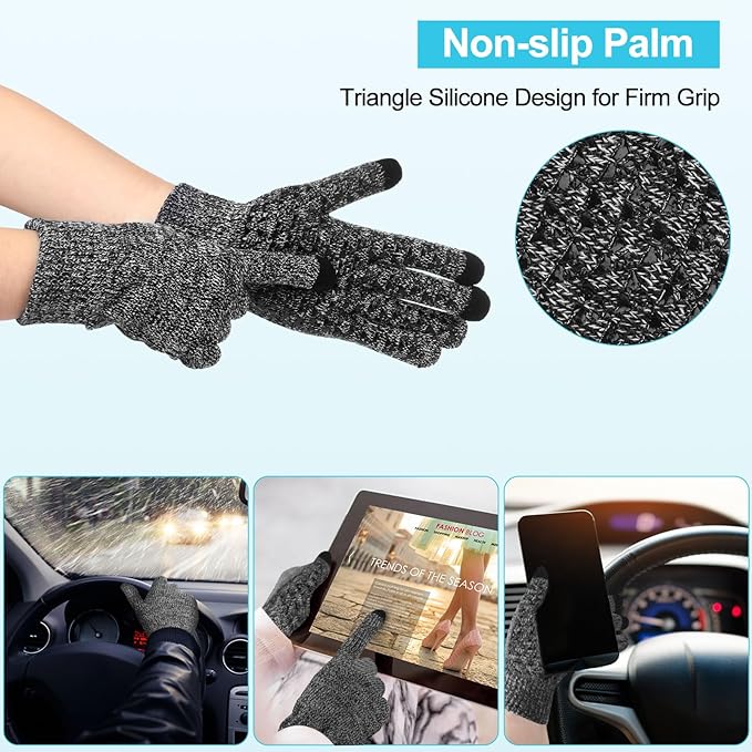 Winter Fleece Lined Beanie Hat Scarf Sock Touchscreen Gloves Set for Men Women