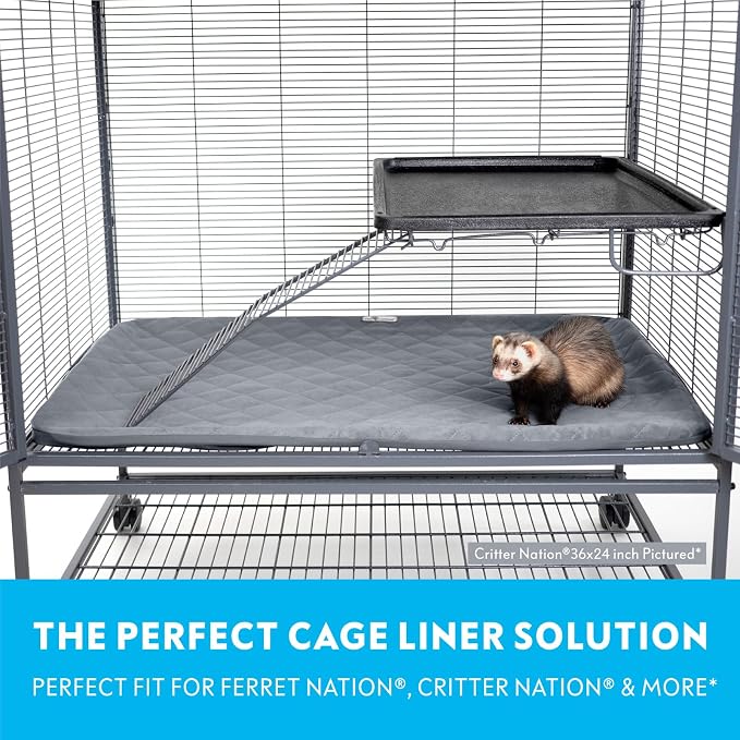 Paw Inspired Fitted Fleece Bottom Pan Liner for Critter Nation Cage, Gray | Tray Cover for Ferret Nation/Critter Nation Cage, For Ferrets, Rats, Chinchillas, Hedgehogs, Small Animals, Pets