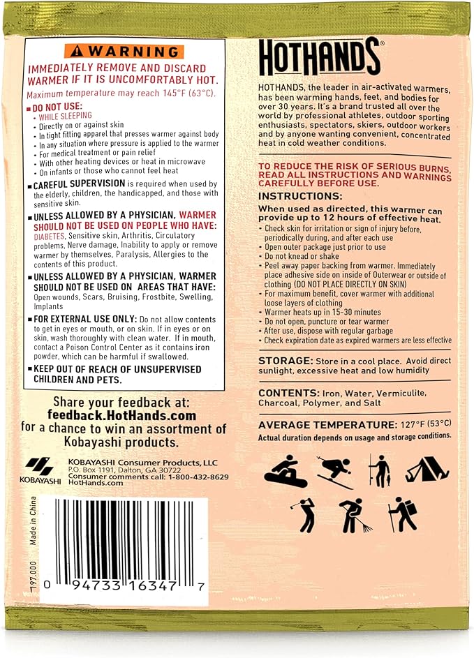 HOTHANDS LAVA - Body Warmers - Up to 12 Hours of Consistent Heat - Bulk Value Pack of Air Activated Warmers - 5 Individual Warmers - Value Pack - Big Heat for Extreme Cold
