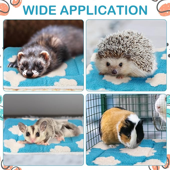 Haull 4 Pcs Waterproof Guinea Pig Bedding Soft Dog Cat Bed Crate Mat Small Animal Plush Cage Liners Rabbit Bunny Kennel Pad Reversible Cozy Pee Thickened Hamster Pad(White Cloud,13 x 10 Inch)