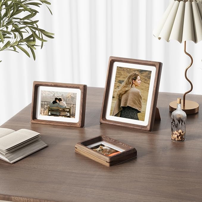 Heimlove 8x10 Picture Frames Natural Walnut,Original Wood Hand Make Crafted Photo Frame with Mat to 5x7 Graduation Picture Display,Family Picture,Wedding Picture Tabletop & Wall Decoration