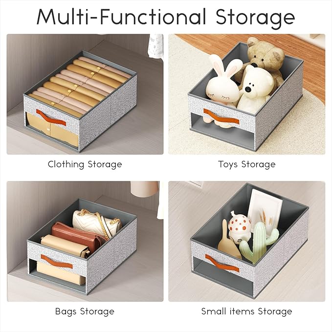 Drawer Organizers and Storage - 10 Pack Foldable Pants Organizer with Clear Window & Handles, Fabric Closet Organizer for Clothes, Jeans, Sweaters, Towels, T-shirt, Scarf (Ant Light Gray)
