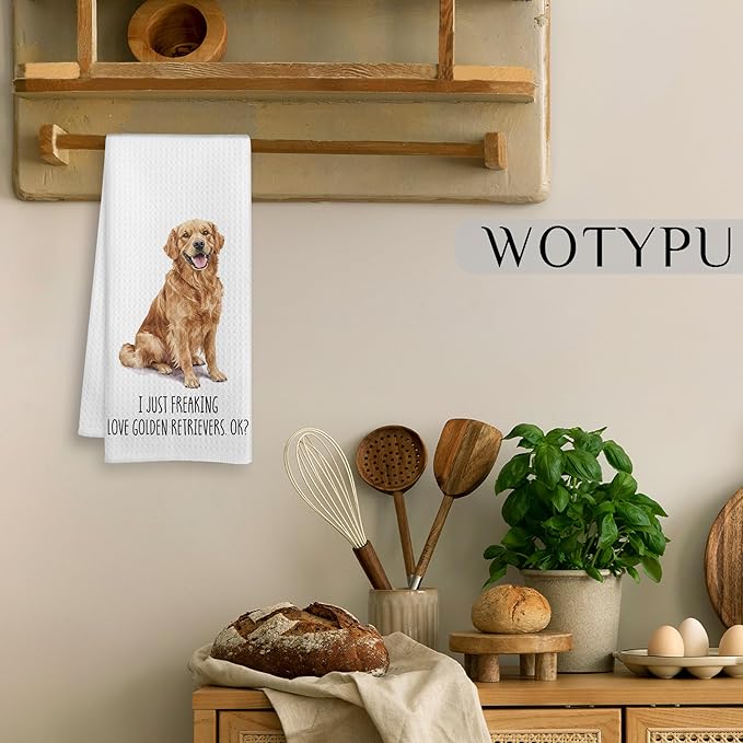 Golden Retriever Gifts Kitchen Towels, Dog Lover Gifts Dish Tea Towels, I Just Freaking Love Golden Retriever Decorative Hand Towel for Bathroom, 16x24 Inch