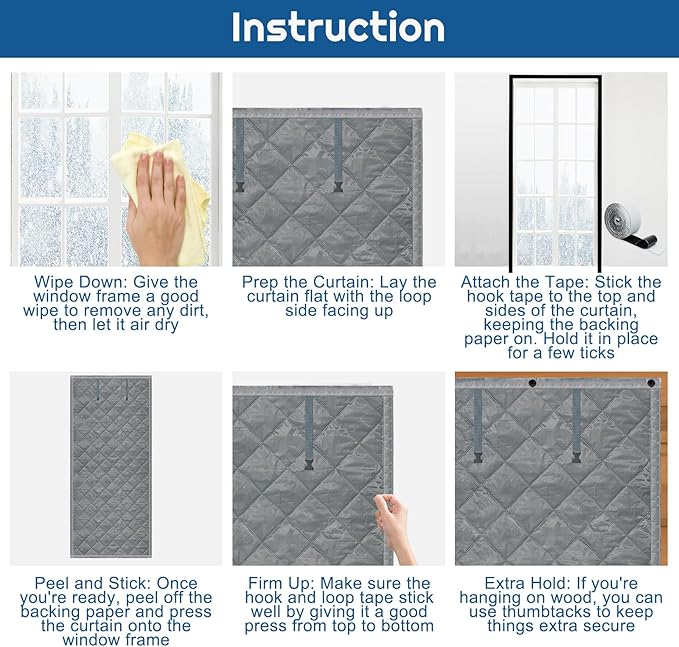 Window Insulation kit, 3-Layer Cotton Thermal Insulated Window Cover 47 Inch x 63 Inch Oxford Winter Window Covering Velcro Insulation Curtain for Cold Weather to Keep Warm (37inch X 80inch)