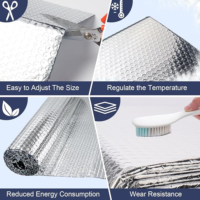 Double Reflective Bubble Foil Insulation Foam, 47IN X 15FT Aluminum Foil Thermal Insulation Radiant Barrier for Windows, Garage Door, RV, Roof