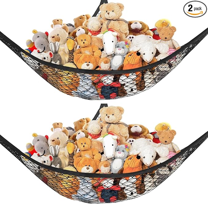 Stuffed Animal Net Hammock for Plushie Toys, Stuffed Animal Hammock Corner for Kids' Room Decor, Ideas for Organizing Stuffy Collection, Easy to hang with Anchors & Hooks
