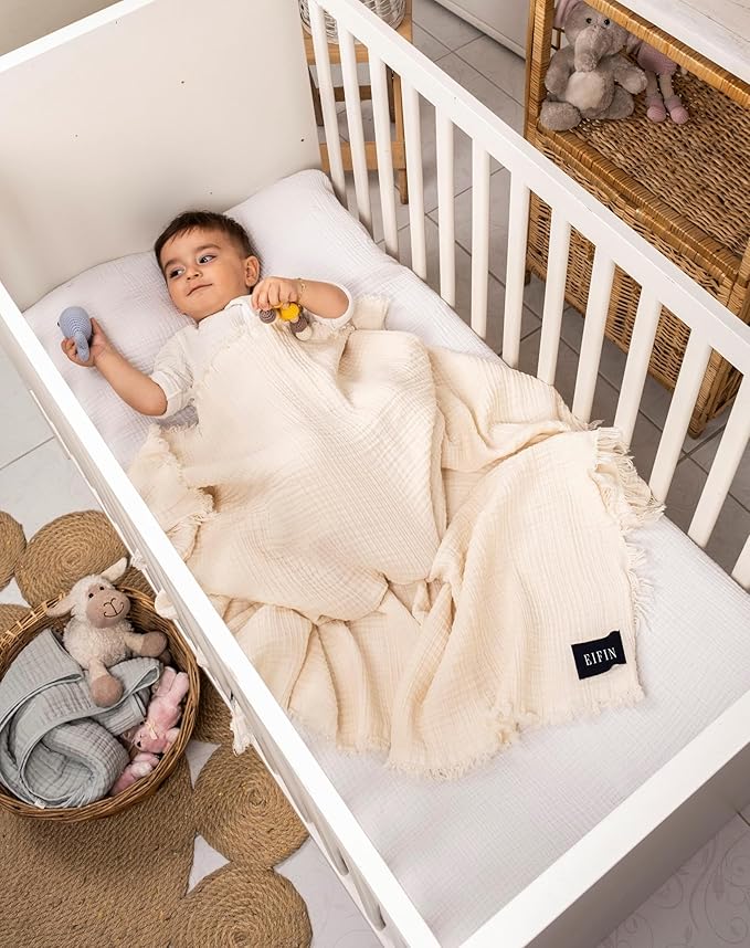 Muslin Swaddle Blankets, 4 Layer Natural Swaddle Blanket - 100% Organic Turkish Cotton Baby Blanket, Swaddles for Newborns, Baby Wrap for Boys - Girls - Perfect (4 Layer - Natural)