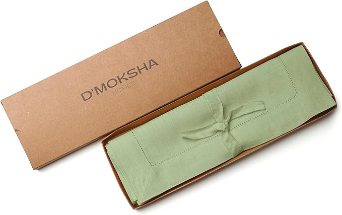 D'Moksha Homes Sage Green Linen Cloth Placemats Set of 4-100% Pure Linen Hemstitch Placemats 14 x 19 Inch - Classic Hemstitch Table Place Mats for Christmas - Handcrafted and Machine Washable