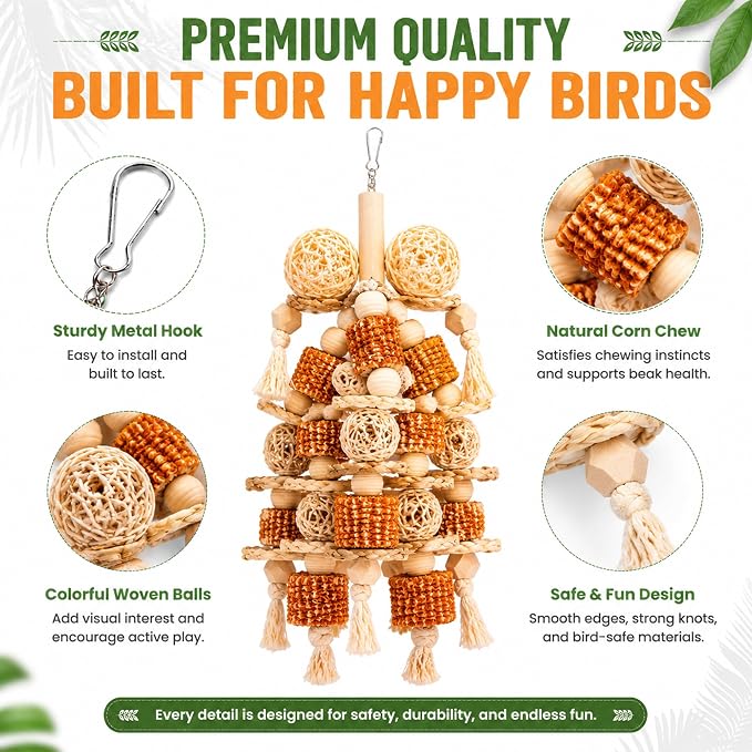 Bird Toys Natural Corn Cob Loofah Chew Toys for Small Medium Parrots | Bird Chew Toys,Cage Accessories,Natural Corn Cob Loofah Slices,for Cockatiels Lovebirds Small&Medium Parrots,Keep Bird Active