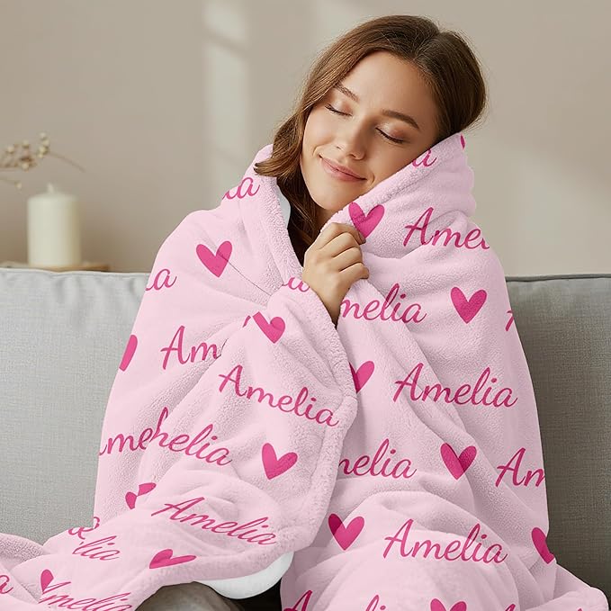 Ship Next Day,Custom Blanket with Name,Personalized Blankets for Kids,Customized Fleece Throw Blanket Christmas Blanket Gifts for Daughter Son